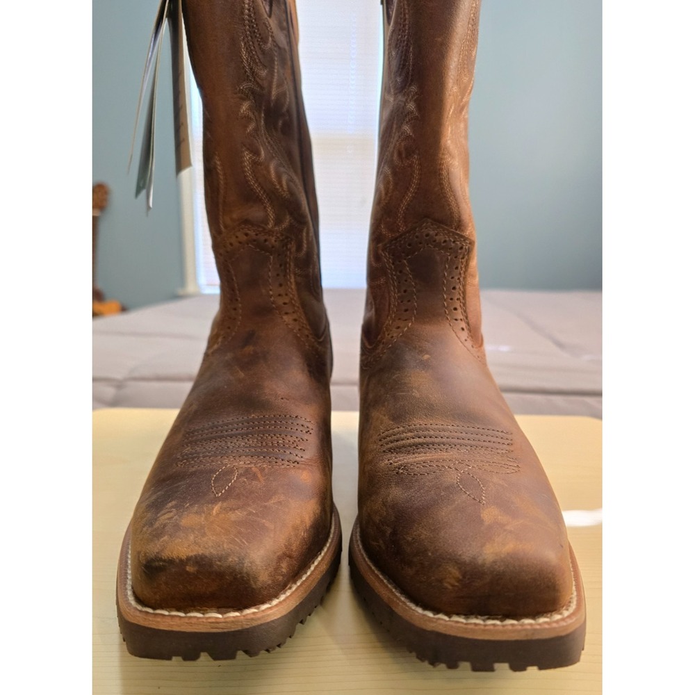 Ariat® (Men's 9 D) Hybrid Roughstock™ Square Toe Cowboy Boot, Distressed Brown - Picture 3 of 12